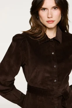 Selected Vestidos-Vestido de veludo cotelê de algodão orgânico Castanho