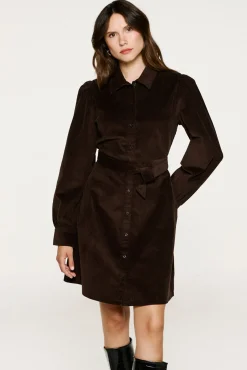 Selected Vestidos-Vestido de veludo cotelê de algodão orgânico Castanho