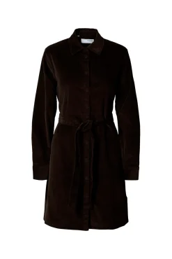 Selected Vestidos-Vestido de veludo cotelê de algodão orgânico Castanho