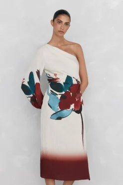 Pedro del Hierro Vestidos-Vestido estampado assimétrico Vermelho