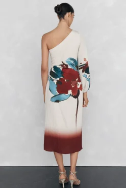 Pedro del Hierro Vestidos-Vestido estampado assimétrico Vermelho