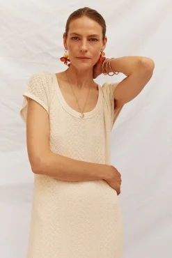 Cortefiel Vestidos-Vestido estruturado Ecru