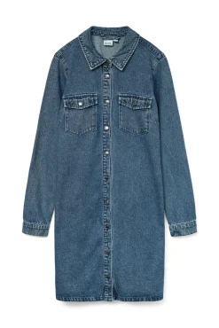 Vero Moda Vestidos-Vestido jeans curto de manga comprida Azul