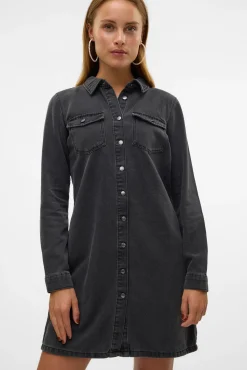 Vero Moda Vestidos-Vestido jeans curto de manga comprida Preto