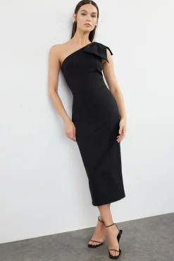 Trendyol Vestidos-Vestido justo de um ombro só preto