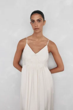 Pedro del Hierro Vestidos-Vestido lingerie com detalhe franzido Beige