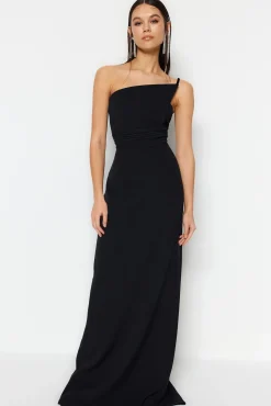 Trendyol Vestidos-Vestido longo assimétrico preto