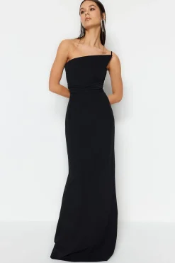 Trendyol Vestidos-Vestido longo assimétrico preto