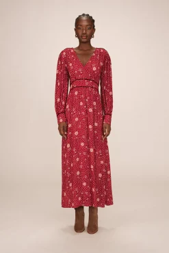 Grace & Mila Vestidos-Vestido longo com decote em V e estampado floral Vermelho