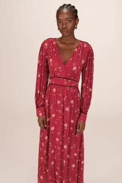 Grace & Mila Vestidos-Vestido longo com decote em V e estampado floral Vermelho