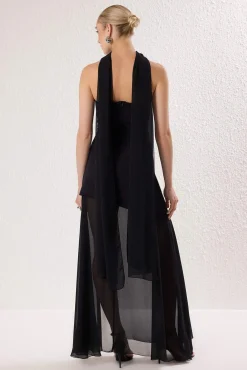 Trendyol Vestidos-Vestido longo com xaile preto