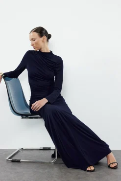 Trendyol Vestidos-Vestido longo de gola alta azul