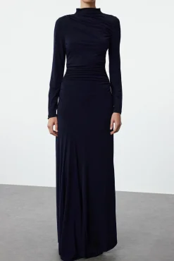 Trendyol Vestidos-Vestido longo de gola alta azul