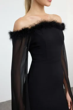 Trendyol Vestidos-Vestido longo de noite preto