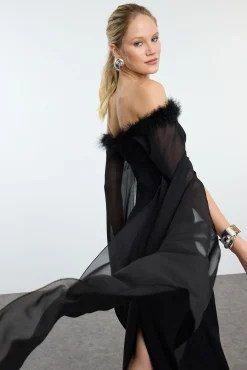 Trendyol Vestidos-Vestido longo de noite preto