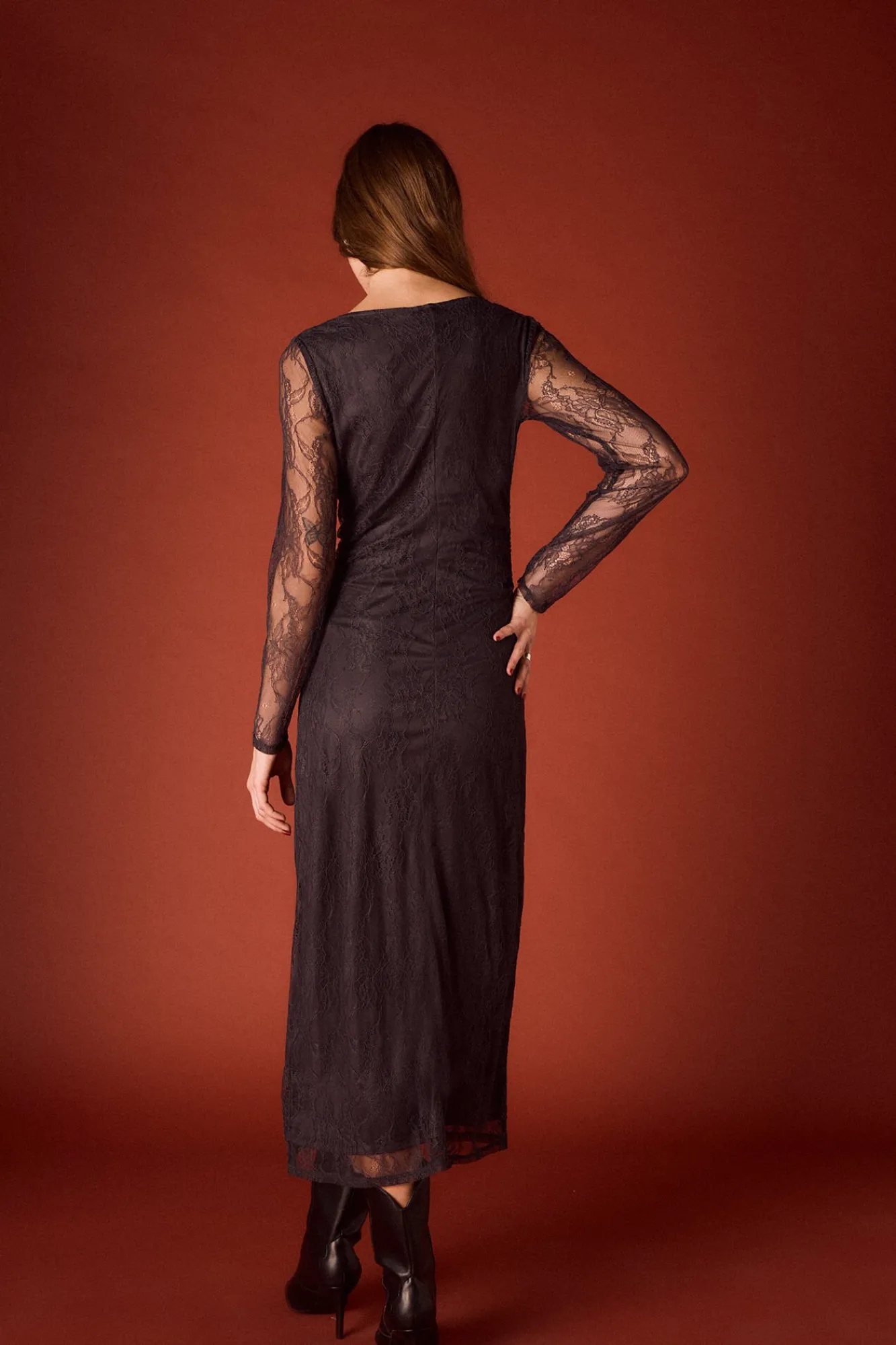 Slowlove Vestidos-Vestido longo de renda Cinzento