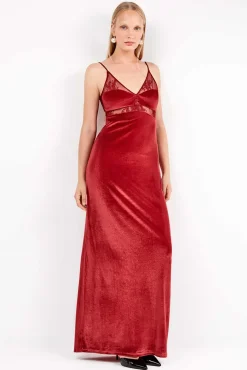 Gisela Vestidos-Vestido longo de veludo com caimento fluido e sofisticado vermelho