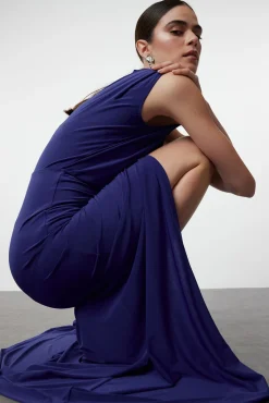 Trendyol Vestidos-Vestido longo drapeado azul