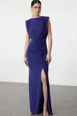 Trendyol Vestidos-Vestido longo drapeado azul