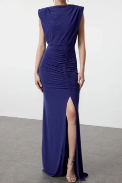Trendyol Vestidos-Vestido longo drapeado azul