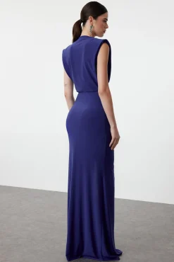 Trendyol Vestidos-Vestido longo drapeado azul
