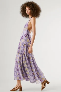 Pepe Jeans Vestidos-Vestido longo e fluído estampado, mangas. rosa