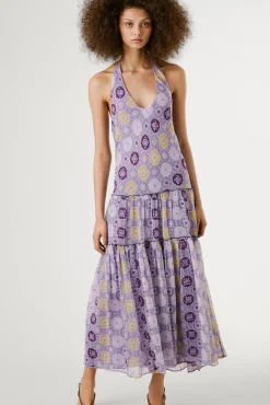 Pepe Jeans Vestidos-Vestido longo e fluído estampado, mangas. rosa