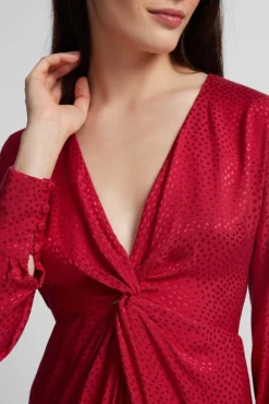 Silbon Vestidos-Vestido longo em jacquard com nó Vermelho