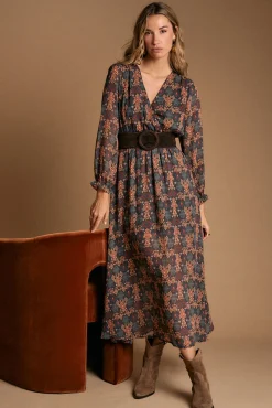 Polín Et Moi Vestidos-Vestido longo estampado esmeralda Multicolorido