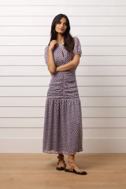 Silbon Vestidos-Vestido longo estampado franzido Granada