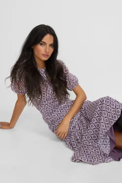 Silbon Vestidos-Vestido longo estampado franzido Granada