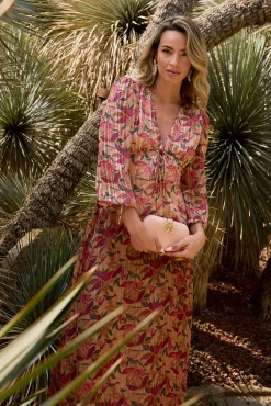 Polín Et Moi Vestidos-Vestido longo floral Tostado