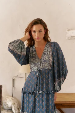 Jaase Vestidos-Vestido longo Luciana com estampado Nico Azul