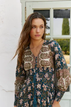 Jaase Vestidos-Vestido longo Sabrina com estampado de monarca Azul