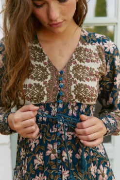 Jaase Vestidos-Vestido longo Sabrina com estampado de monarca Azul