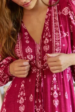 Jaase Vestidos-Vestido longo Teresa com estampado de ruibarbo Granada