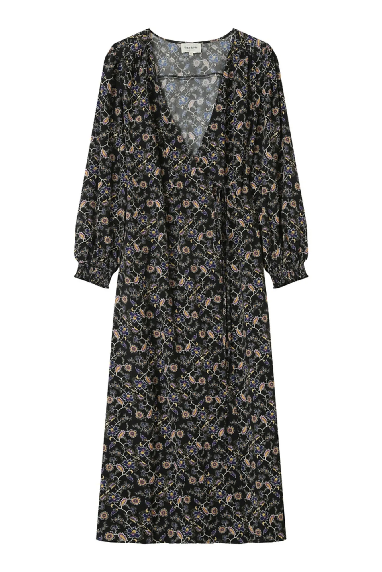 Grace & Mila Vestidos-Vestido longo tipo envelope, estampado com motivo floral Preto