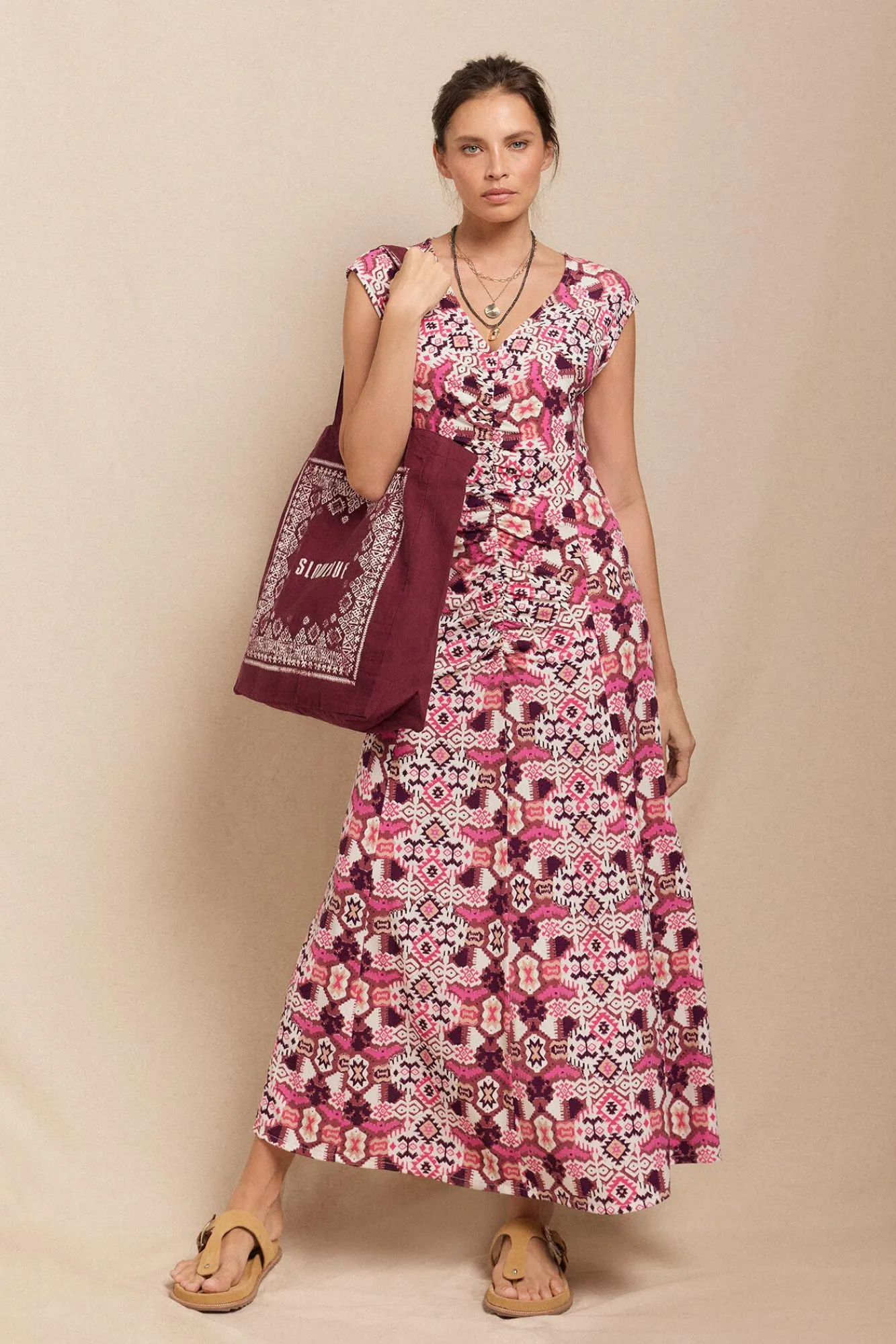 Slowlove Vestidos-Vestido malha estampado franzido Multicolorido