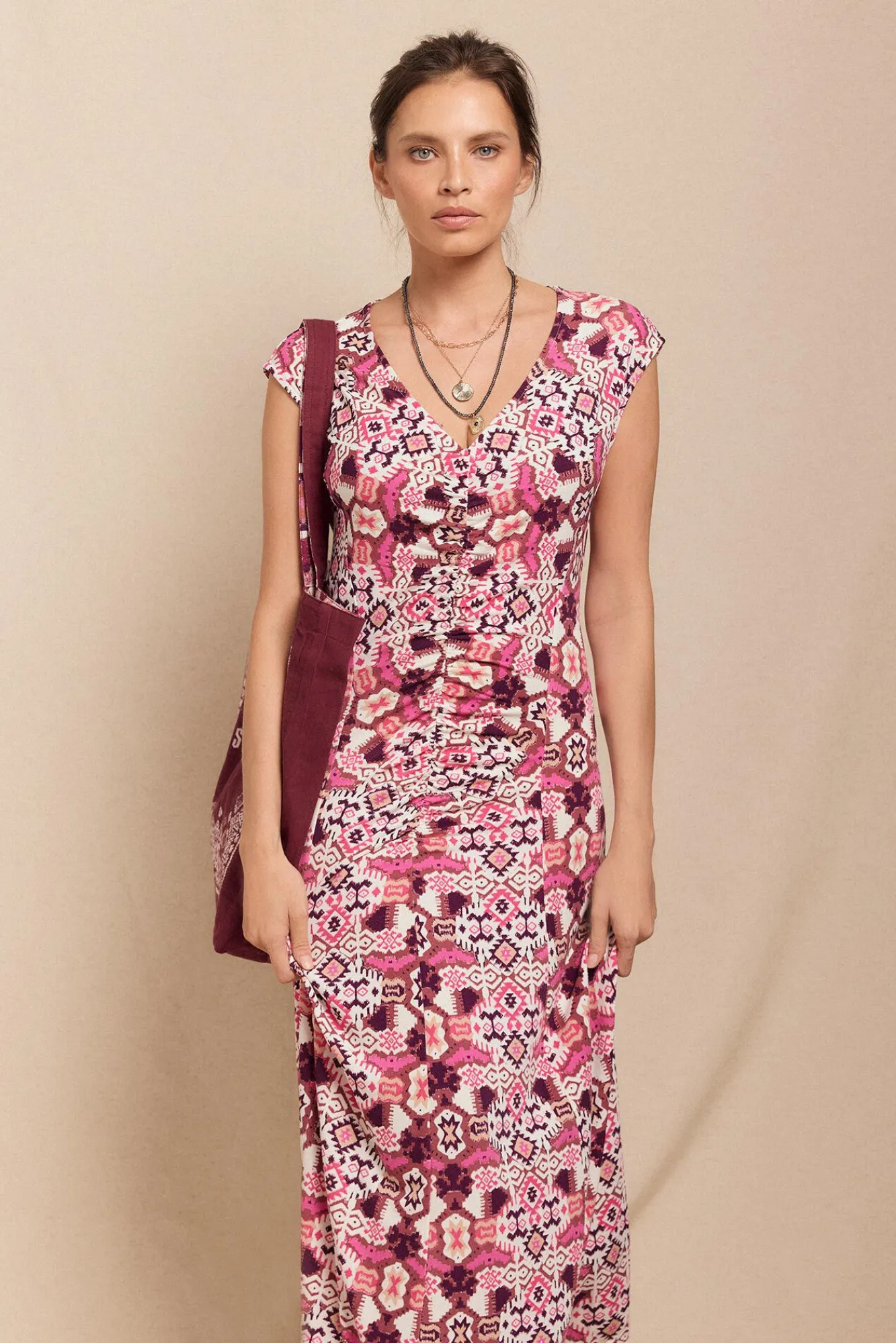 Slowlove Vestidos-Vestido malha estampado franzido Multicolorido