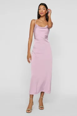 Vila Vestidos-Vestido midi acetinado Roxo