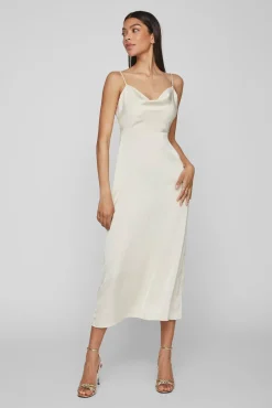 Vila Vestidos|Camisolas-Vestido midi acetinado Tostado