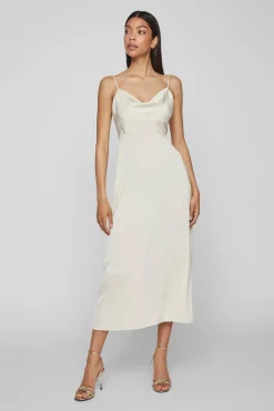 Vila Vestidos|Camisolas-Vestido midi acetinado Tostado