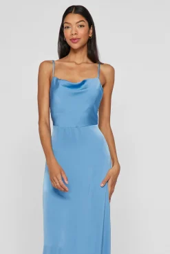 Vila Vestidos-Vestido midi acetinado Azul