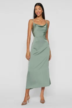 Vila Vestidos-Vestido midi acetinado Verde