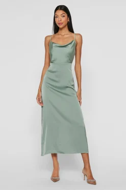 Vila Vestidos-Vestido midi acetinado Verde