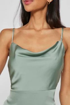 Vila Vestidos-Vestido midi acetinado Verde