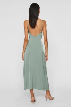 Vila Vestidos-Vestido midi acetinado Verde
