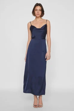 Vila Vestidos|Camisolas-Vestido midi acetinado Azul