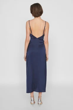 Vila Vestidos|Camisolas-Vestido midi acetinado Azul