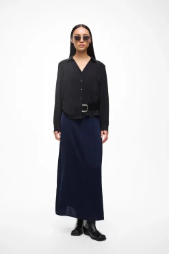 Vila Vestidos|Camisolas-Vestido midi acetinado Azul